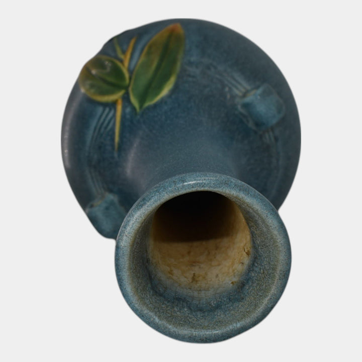 Weller Cornish 1933 Vintage Art Deco Pottery Blue Bulbous Handled Bud Vase