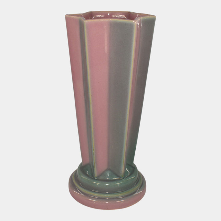 Roseville Futura Pink 1928 Vintage Art Deco Pottery Pleated Star Vase 385-8