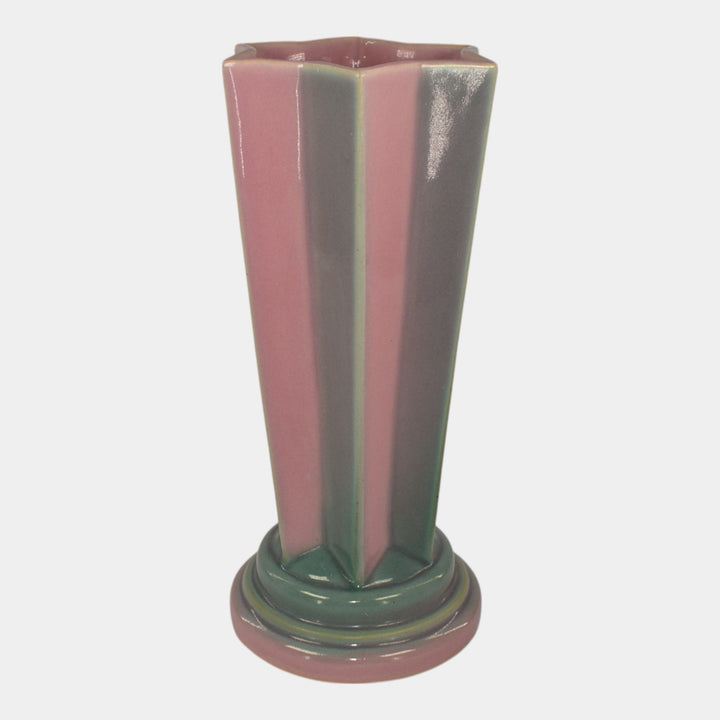 Roseville Futura Pink 1928 Vintage Art Deco Pottery Pleated Star Vase 385-8