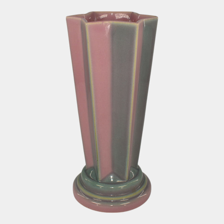 Roseville Futura Pink 1928 Vintage Art Deco Pottery Pleated Star Vase 385-8