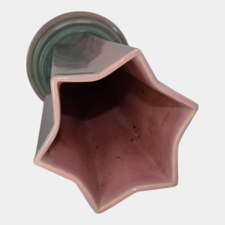 Roseville Futura Pink 1928 Vintage Art Deco Pottery Pleated Star Vase 385-8
