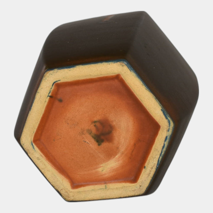 Roseville Rosecraft Hexagon Brown 1925 Arts And Crafts Pottery Vase 268-6