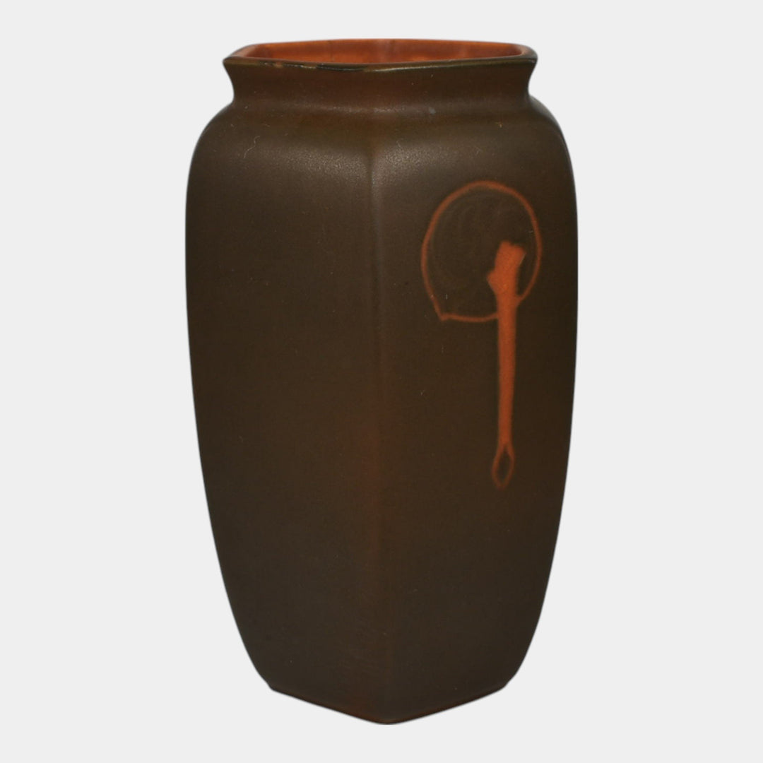 Roseville Rosecraft Hexagon Brown 1925 Arts And Crafts Pottery Vase 268-6