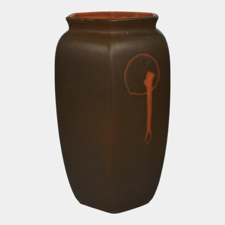 Roseville Rosecraft Hexagon Brown 1925 Arts And Crafts Pottery Vase 268-6