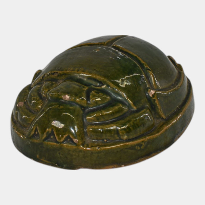 Broadmoor Colorado 1930s Vintage Art Pottery Green Scarab Paperweight