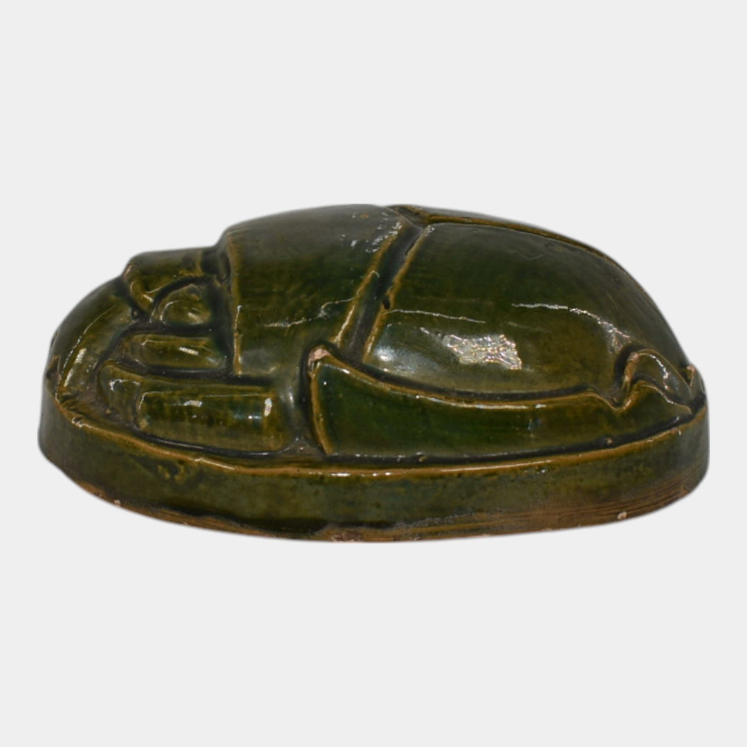 Broadmoor Colorado 1930s Vintage Art Pottery Green Scarab Paperweight