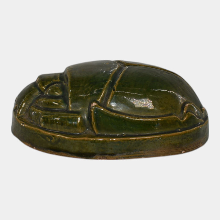 Broadmoor Colorado 1930s Vintage Art Pottery Green Scarab Paperweight