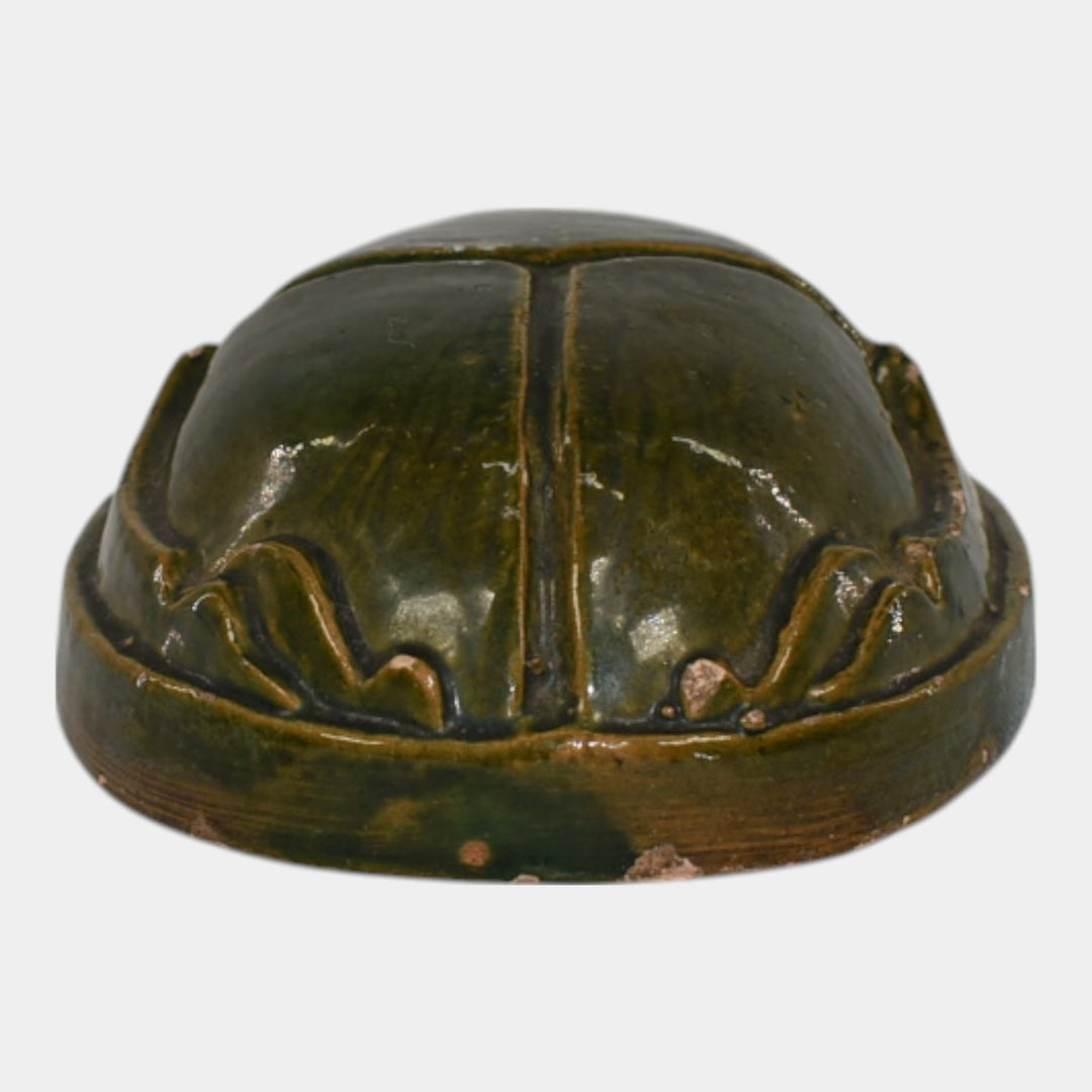 Broadmoor Colorado 1930s Vintage Art Pottery Green Scarab Paperweight