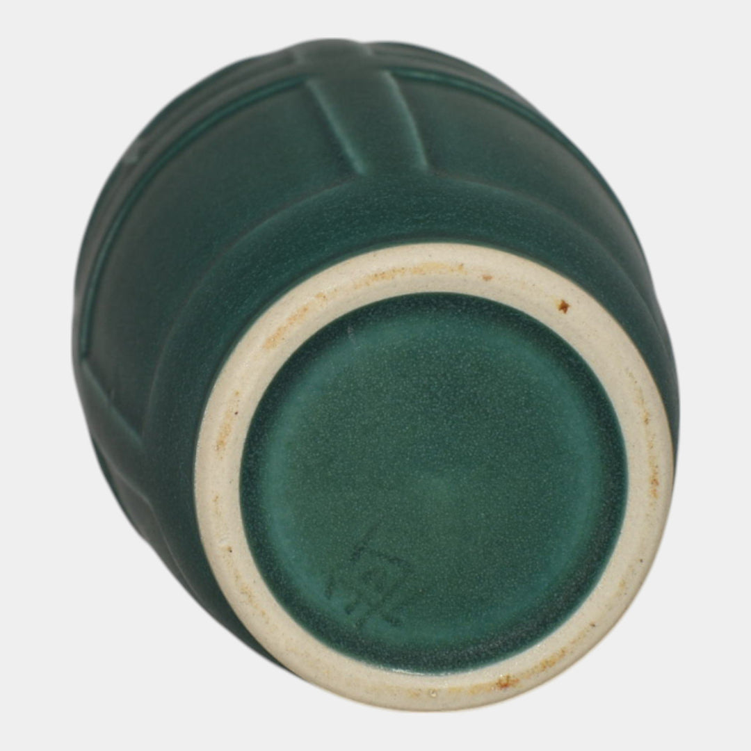 Nichibei Studio Art Pottery Green Paneled Dragonfly Ceramic Vase