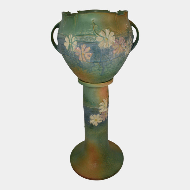 Roseville Cosmos Green 1939 Pottery Ceramic Jardiniere And Pedestal 649-8