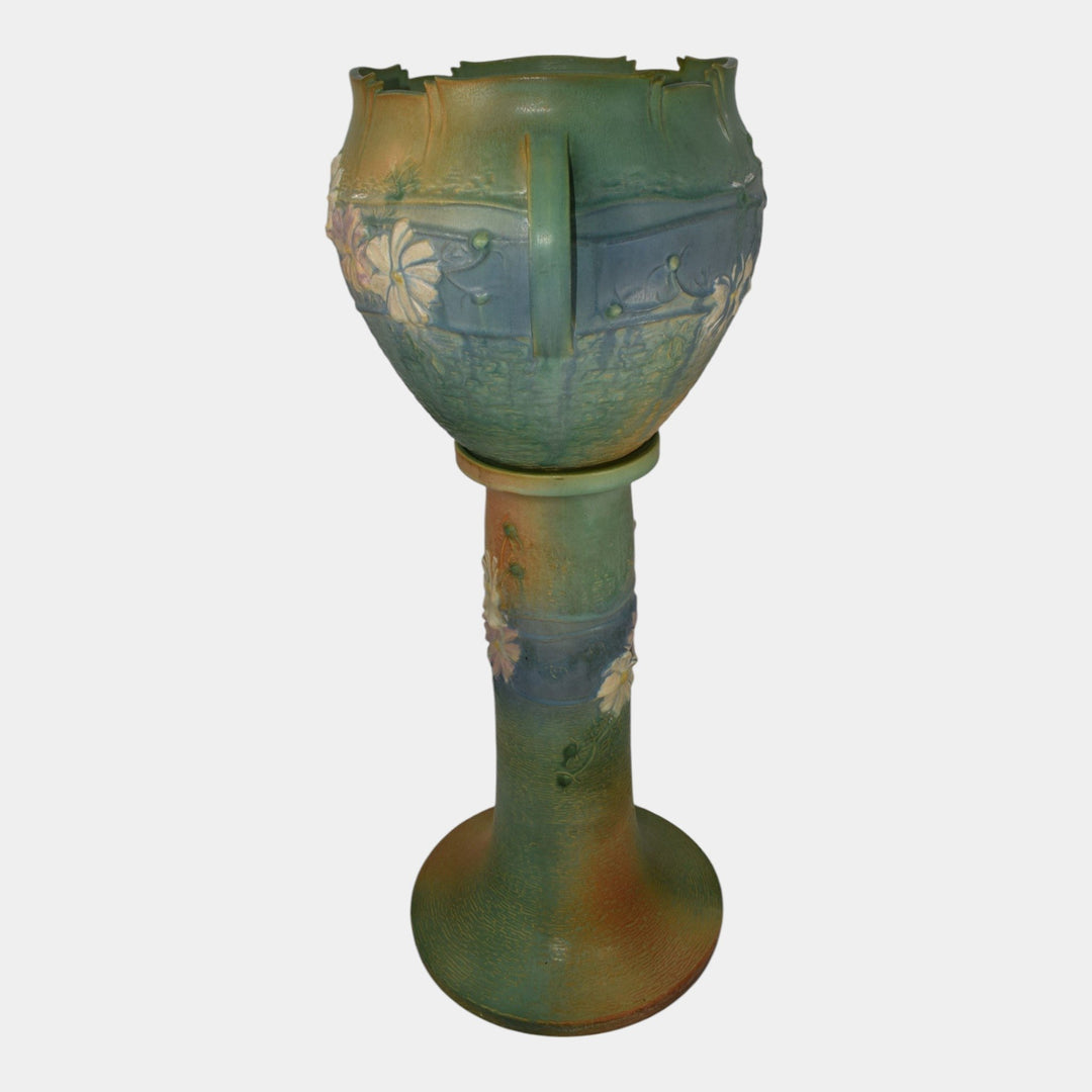 Roseville Cosmos Green 1939 Pottery Ceramic Jardiniere And Pedestal 649-8