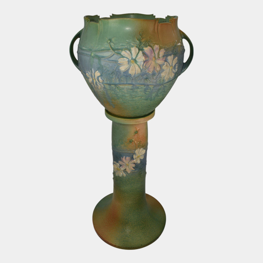 Roseville Cosmos Green 1939 Pottery Ceramic Jardiniere And Pedestal 649-8