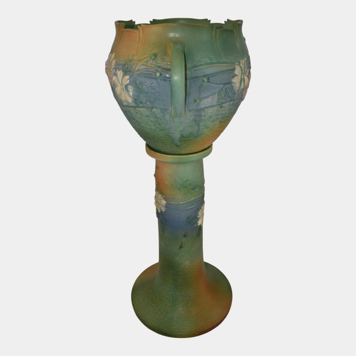 Roseville Cosmos Green 1939 Pottery Ceramic Jardiniere And Pedestal 649-8