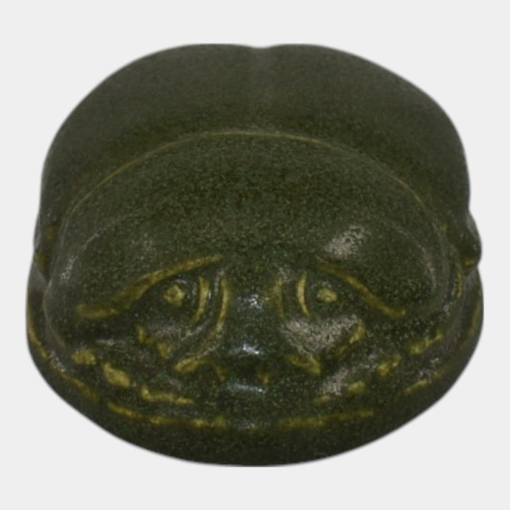 Walrath Vintage Arts and Crafts Pottery Matte Green Scarab Paperweight