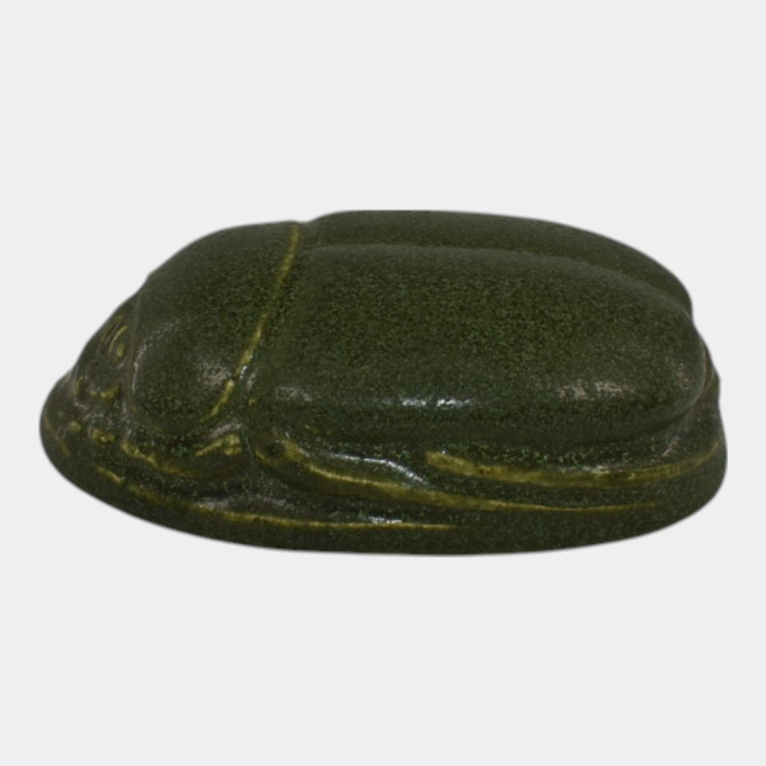 Walrath Vintage Arts and Crafts Pottery Matte Green Scarab Paperweight