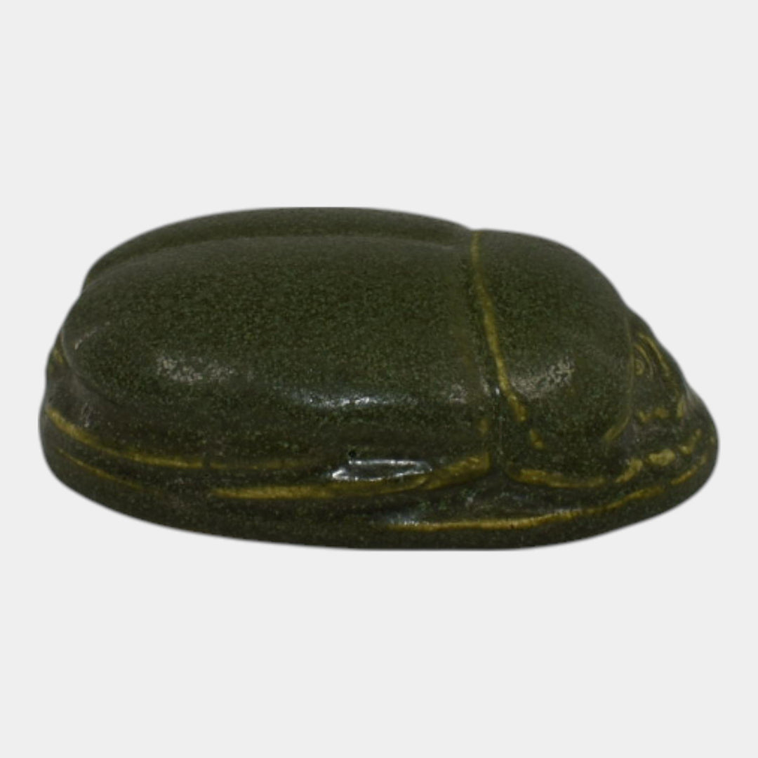 Walrath Vintage Arts and Crafts Pottery Matte Green Scarab Paperweight