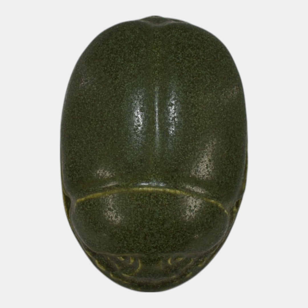 Walrath Vintage Arts and Crafts Pottery Matte Green Scarab Paperweight
