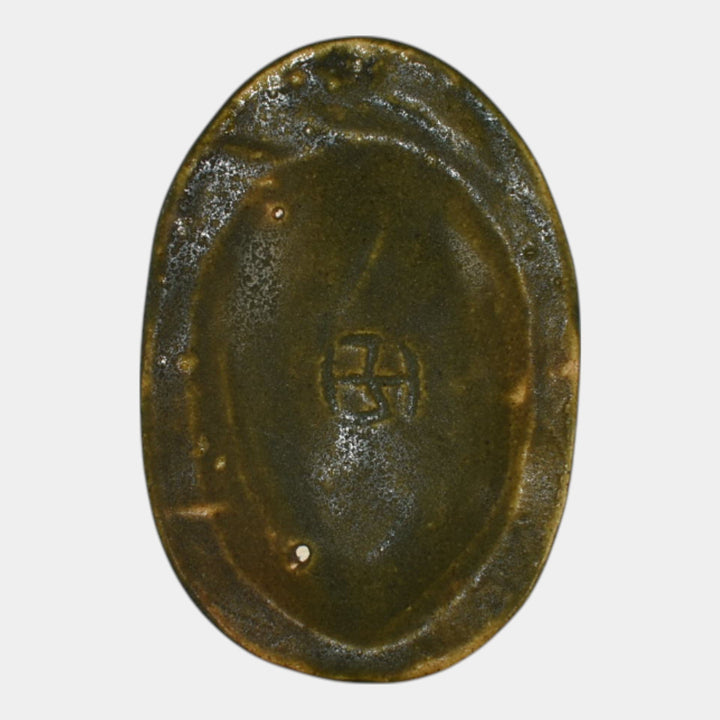 Walrath Vintage Arts and Crafts Pottery Matte Green Scarab Paperweight