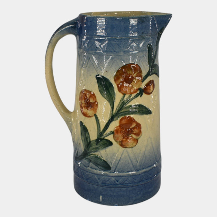 Roseville Early Ware 1910s Vintage Art Pottery Blue Wild Rose Ceramic Pitcher
