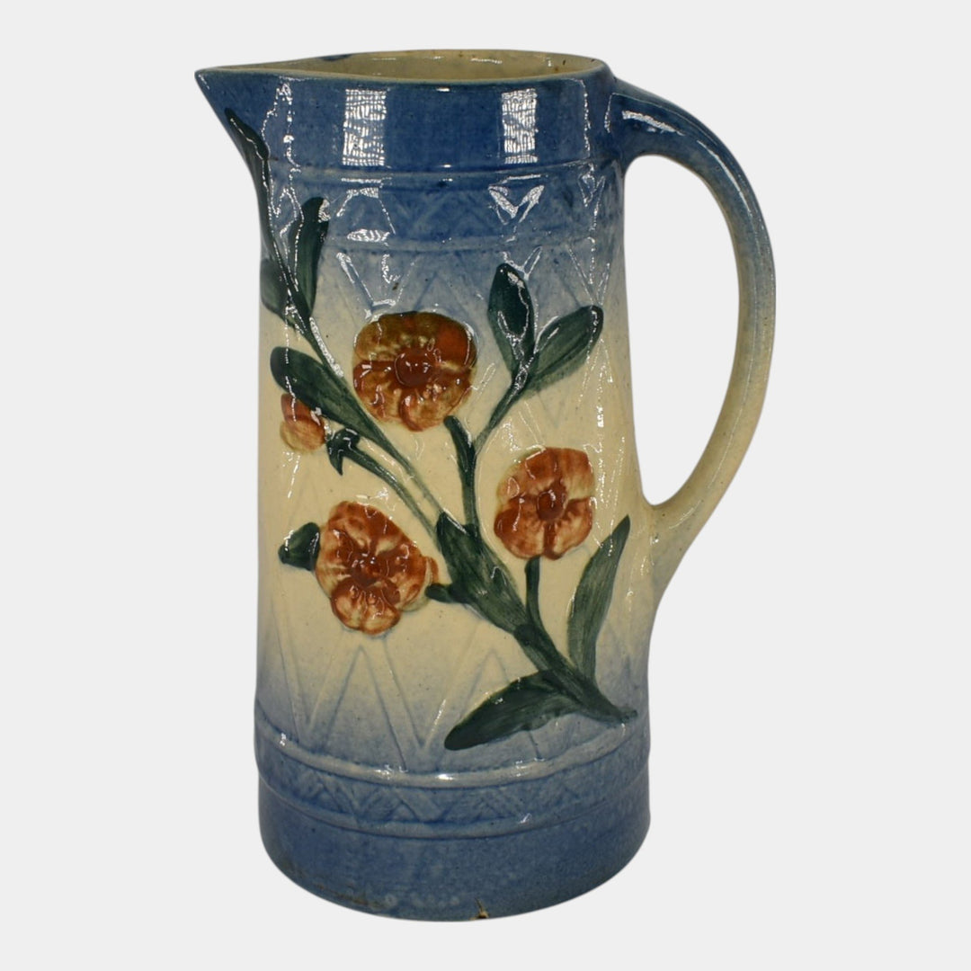 Roseville Early Ware 1910s Vintage Art Pottery Blue Wild Rose Ceramic Pitcher