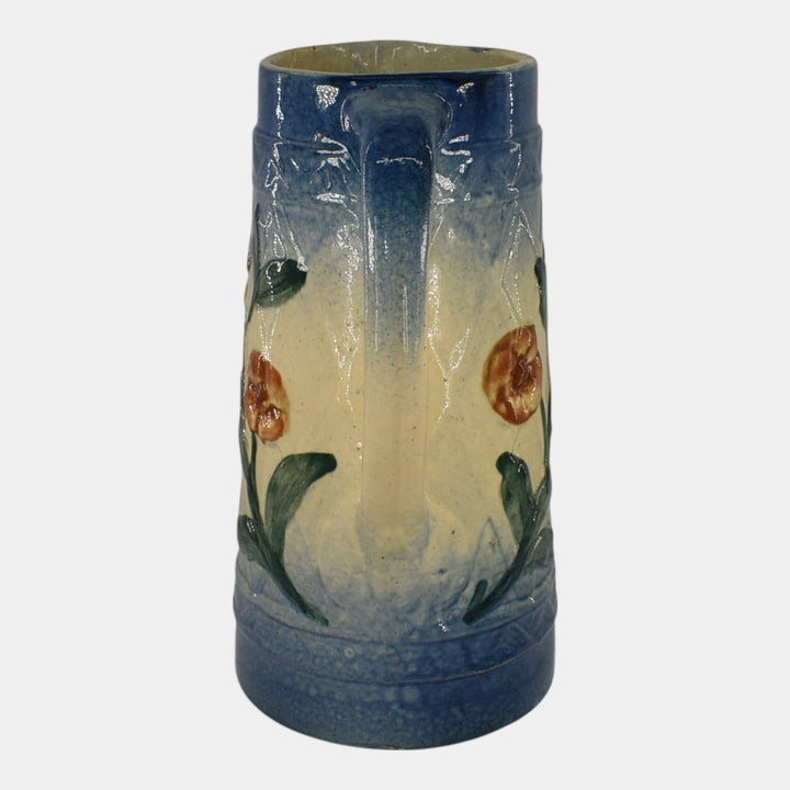 Roseville Early Ware 1910s Vintage Art Pottery Blue Wild Rose Ceramic Pitcher