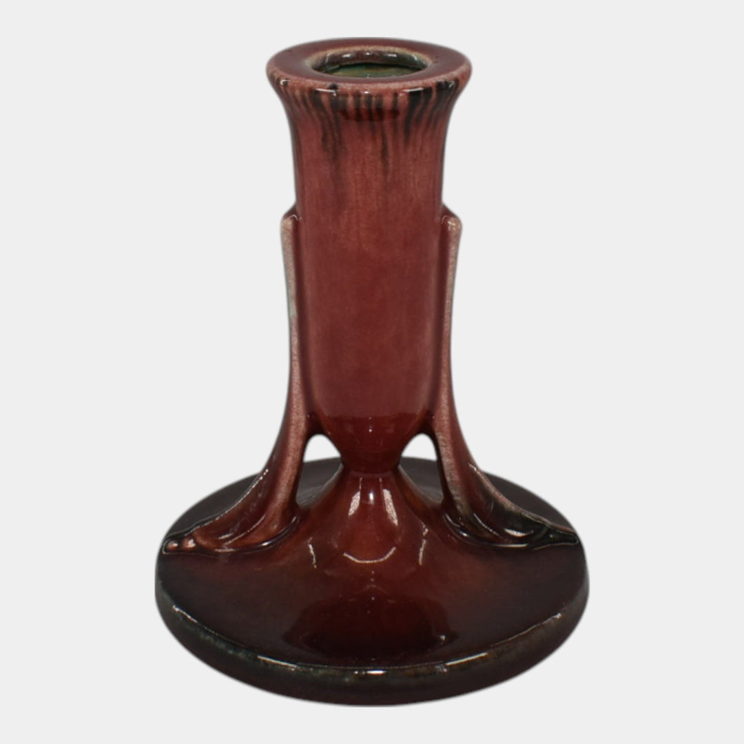 Roseville Orian Red 1935 Art Deco Pottery Candle Holder 1108-4 - Just Art Pottery