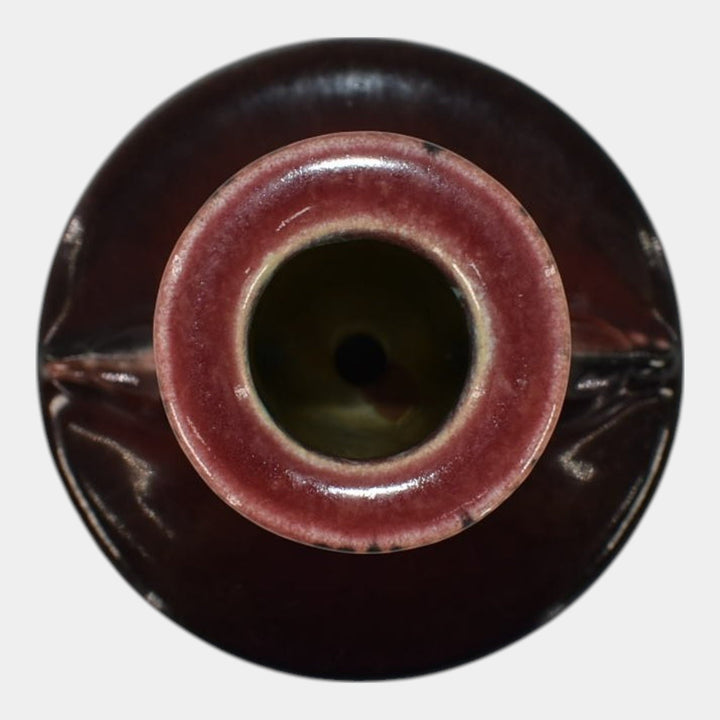 Roseville Orian Red 1935 Art Deco Pottery Candle Holder 1108-4 - Just Art Pottery