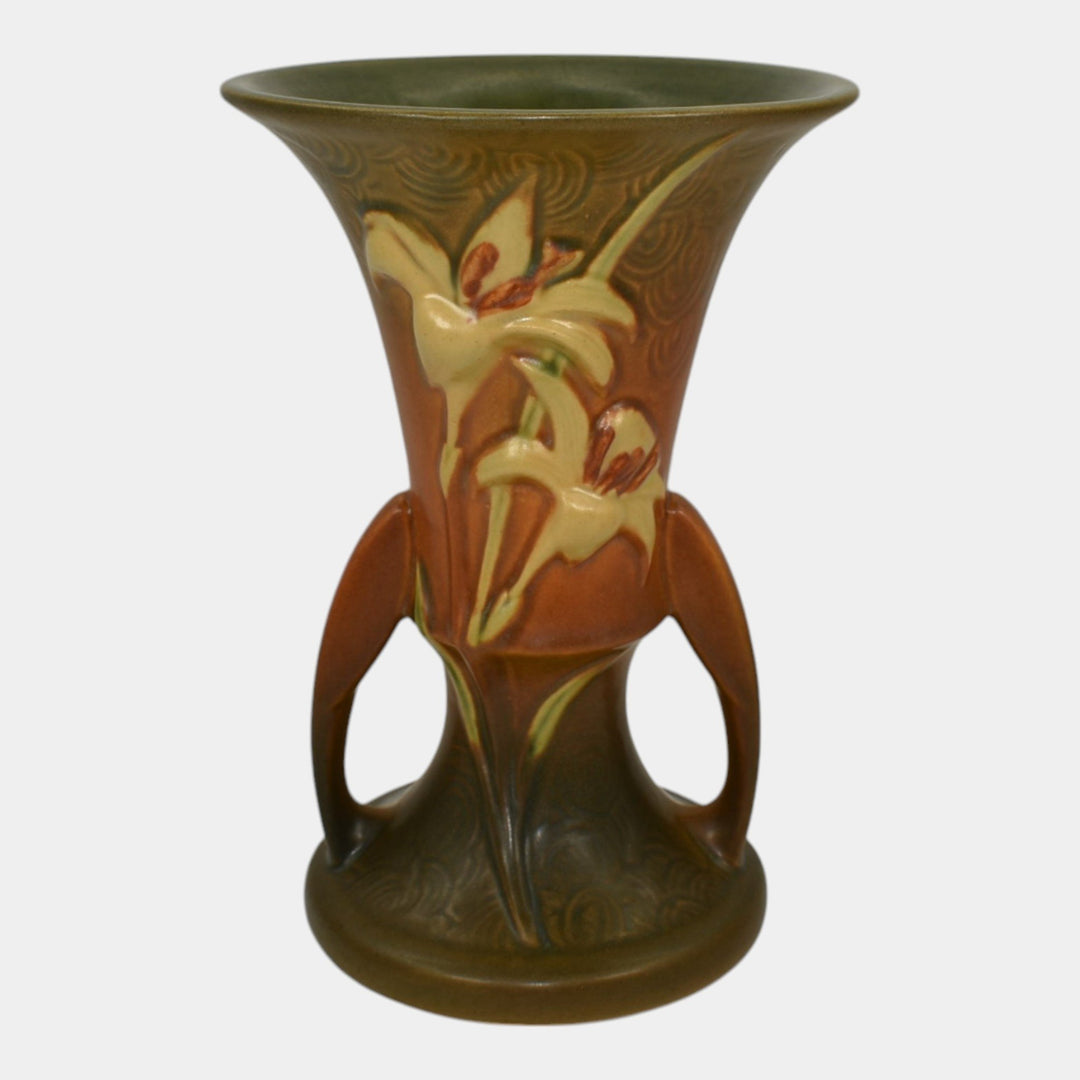 Roseville Zephyr Lily Brown 1946 Mid Century Modern Pottery Ceramic Vase 132-7