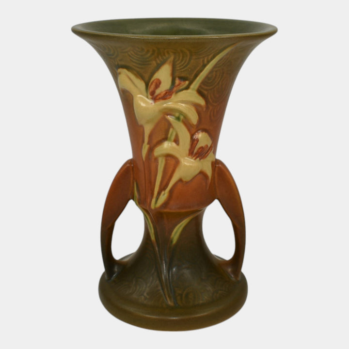 Roseville Zephyr Lily Brown 1946 Mid Century Modern Pottery Ceramic Vase 132-7