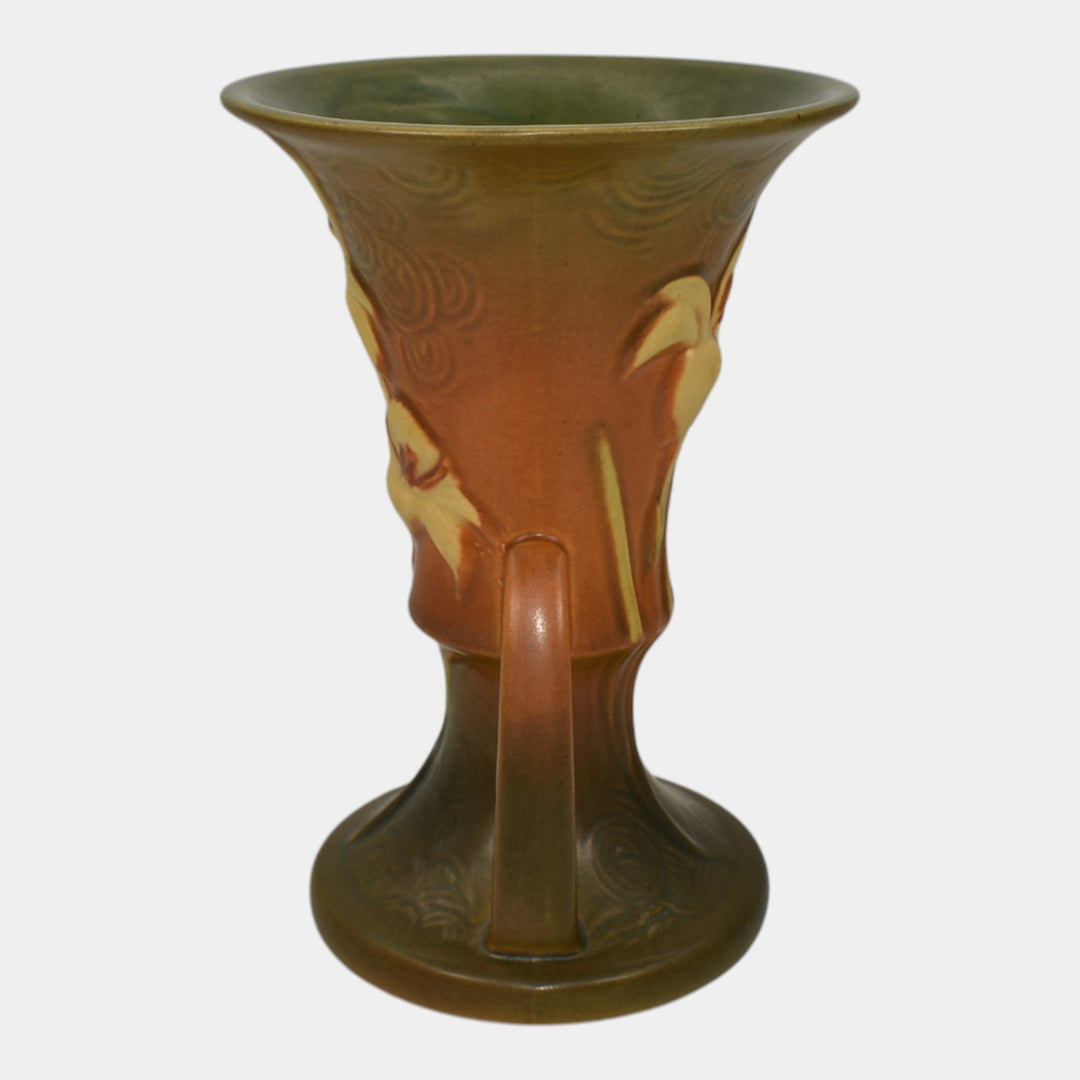 Roseville Zephyr Lily Brown 1946 Mid Century Modern Pottery Ceramic Vase 132-7