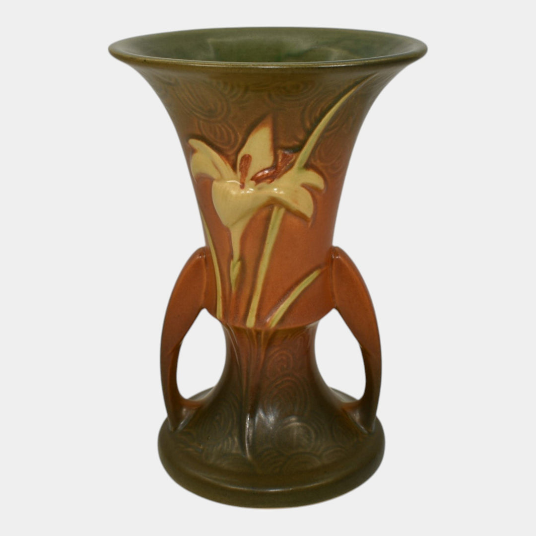 Roseville Zephyr Lily Brown 1946 Mid Century Modern Pottery Ceramic Vase 132-7