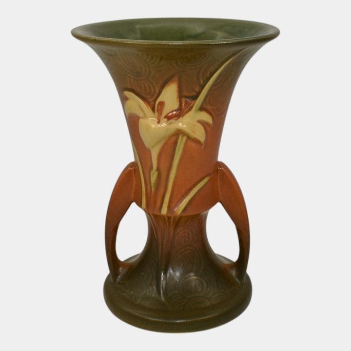 Roseville Zephyr Lily Brown 1946 Mid Century Modern Pottery Ceramic Vase 132-7