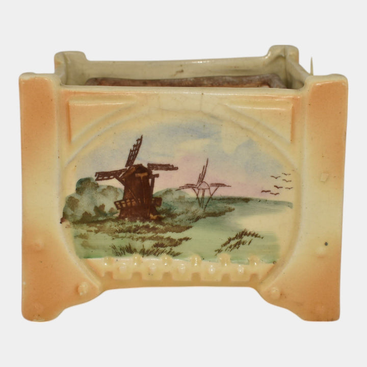Roseville Creamware Vintage Art Pottery Square Scenic Panel Planter