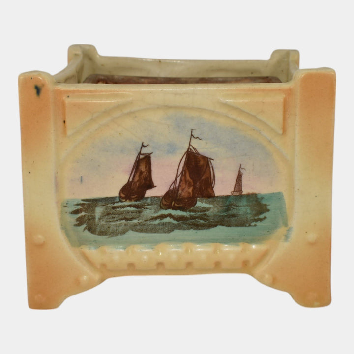 Roseville Creamware Vintage Art Pottery Square Scenic Panel Planter