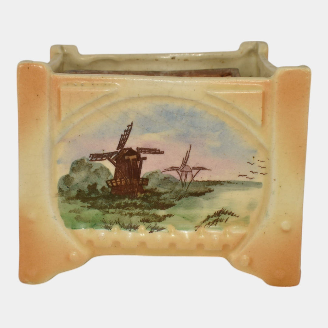 Roseville Creamware Vintage Art Pottery Square Scenic Panel Planter