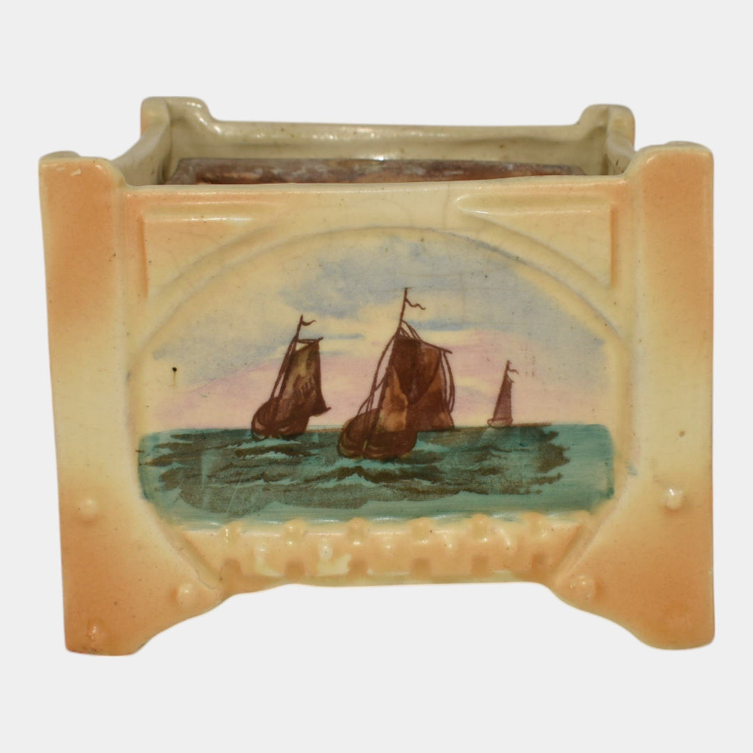 Roseville Creamware Vintage Art Pottery Square Scenic Panel Planter