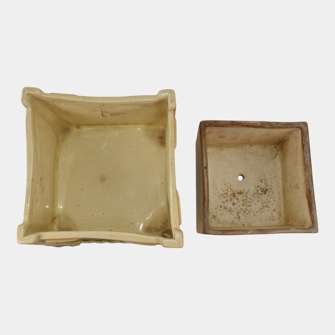 Roseville Creamware Vintage Art Pottery Square Scenic Panel Planter