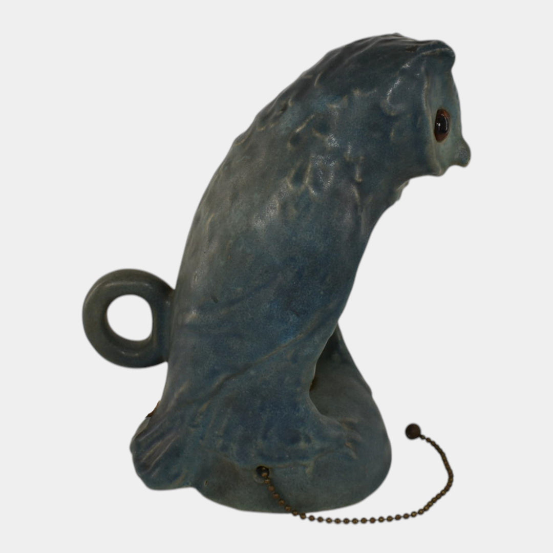 Van Briggle Pottery Late Teens Blue Owl Figural Night Light Lamp