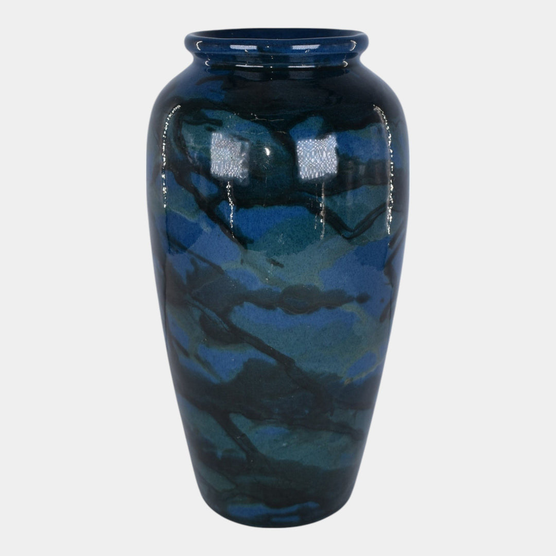 Peters and Reed Marbleized 1920s Pottery Blue Ceramic Vase 50