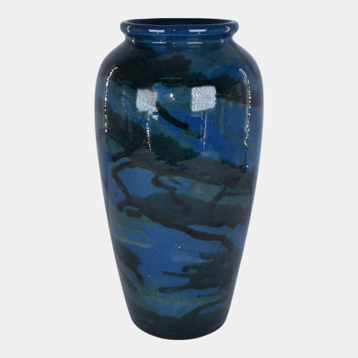 Peters and Reed Marbleized 1920s Pottery Blue Ceramic Vase 50