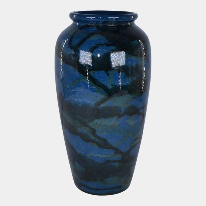 Peters and Reed Marbleized 1920s Pottery Blue Ceramic Vase 50