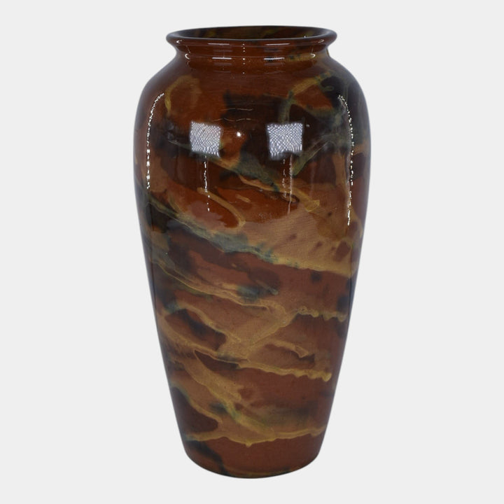 Peters and Reed Marbleized 1920s Art Pottery Brown Ceramic Vase 50