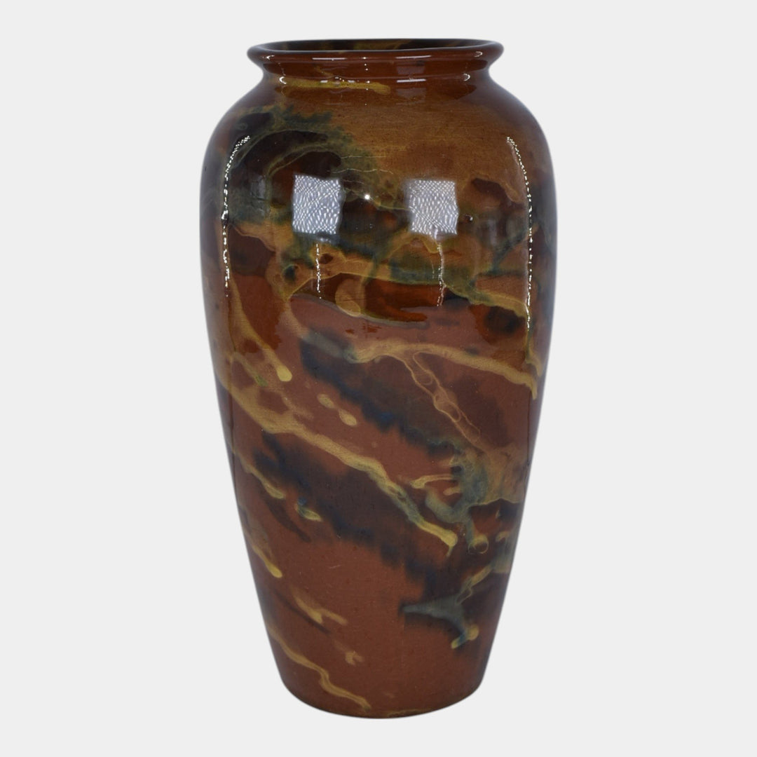 Peters and Reed Marbleized 1920s Art Pottery Brown Ceramic Vase 50