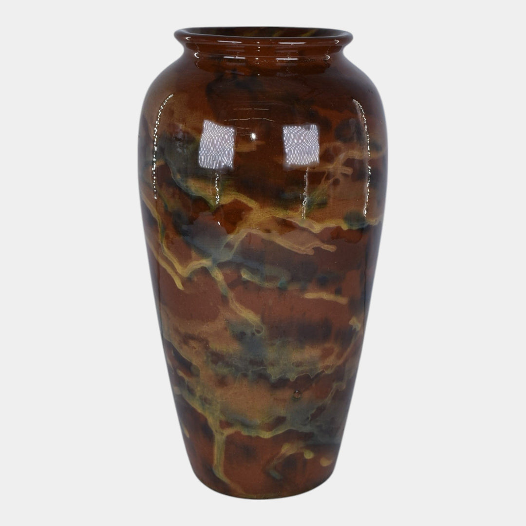 Peters and Reed Marbleized 1920s Art Pottery Brown Ceramic Vase 50