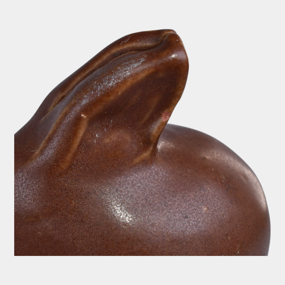 Van Briggle Pottery Late Teens Brown Split Ear Rabbit Paperweight Figurine