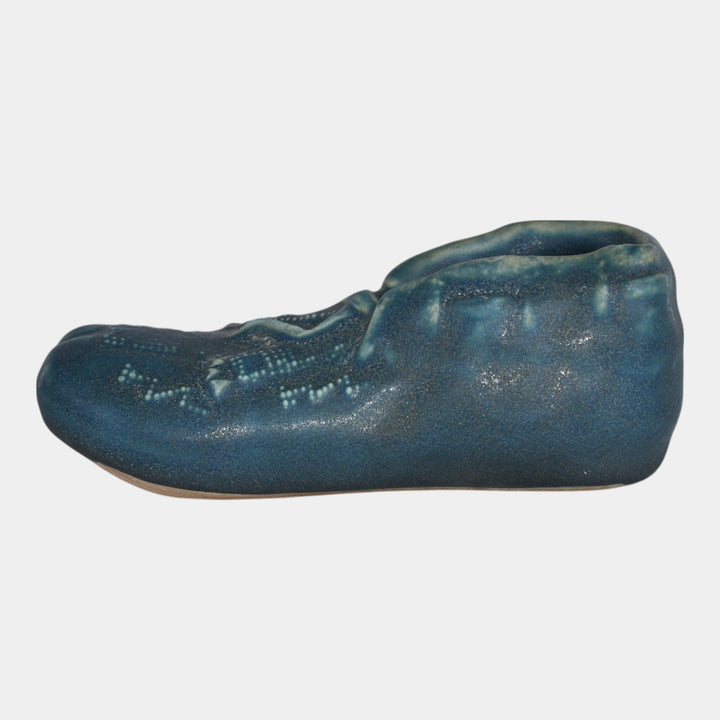 Van Briggle 1910s Pottery Blue Native American Indian Moccasin Shoe