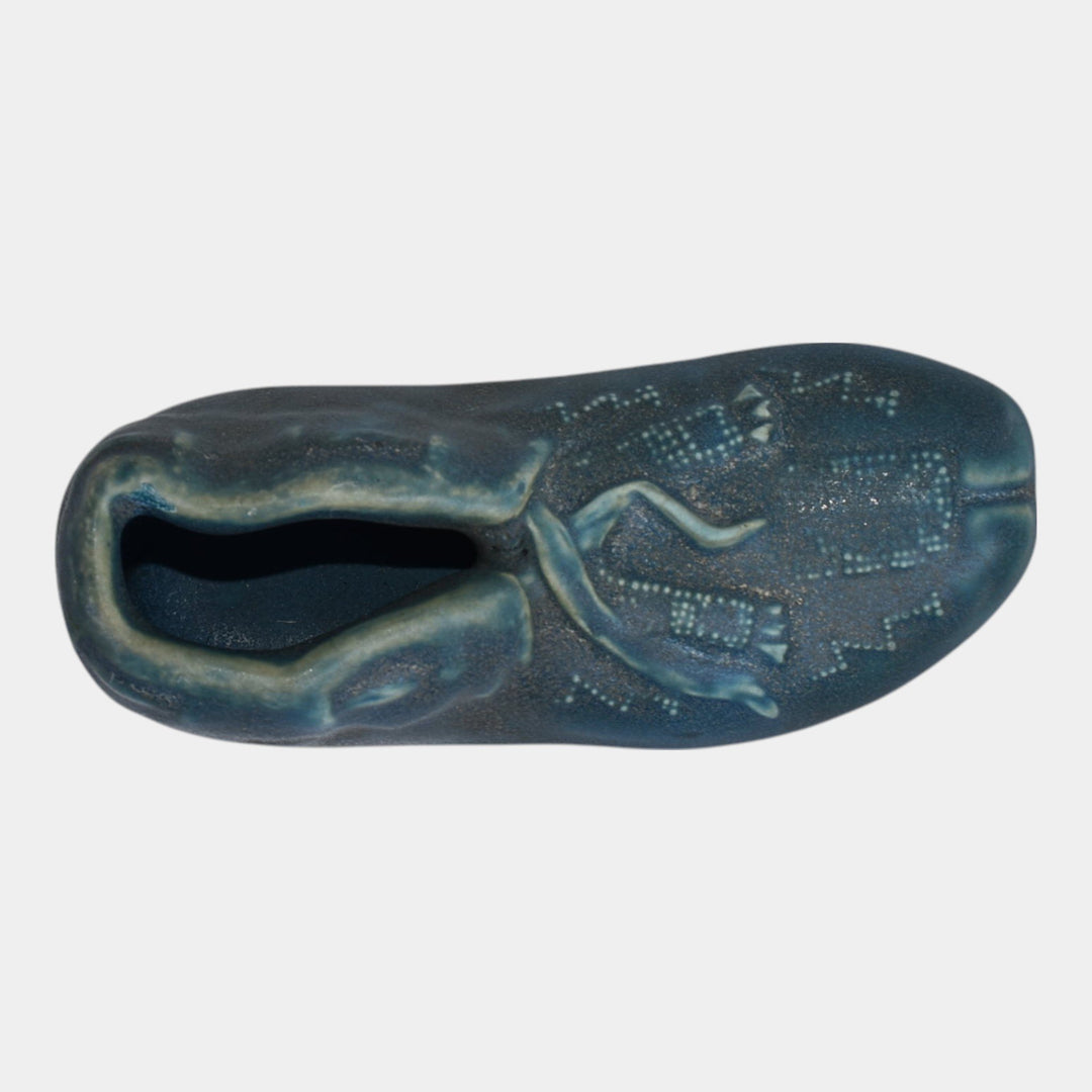 Van Briggle 1910s Pottery Blue Native American Indian Moccasin Shoe