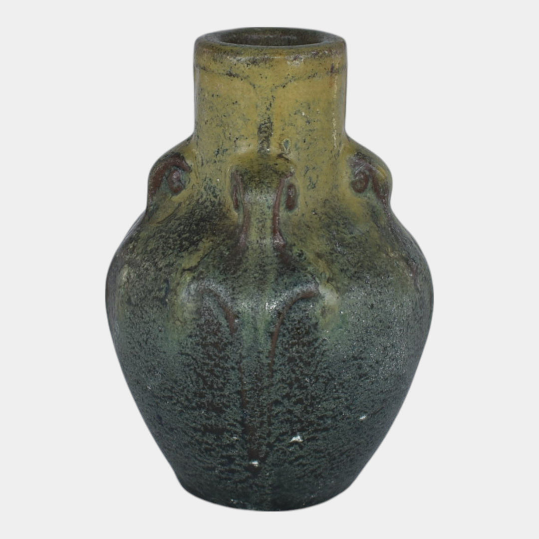 Van Briggle Circa 1907 Arts Crafts Pottery Matte Green Yellow Ceramic Vase 656