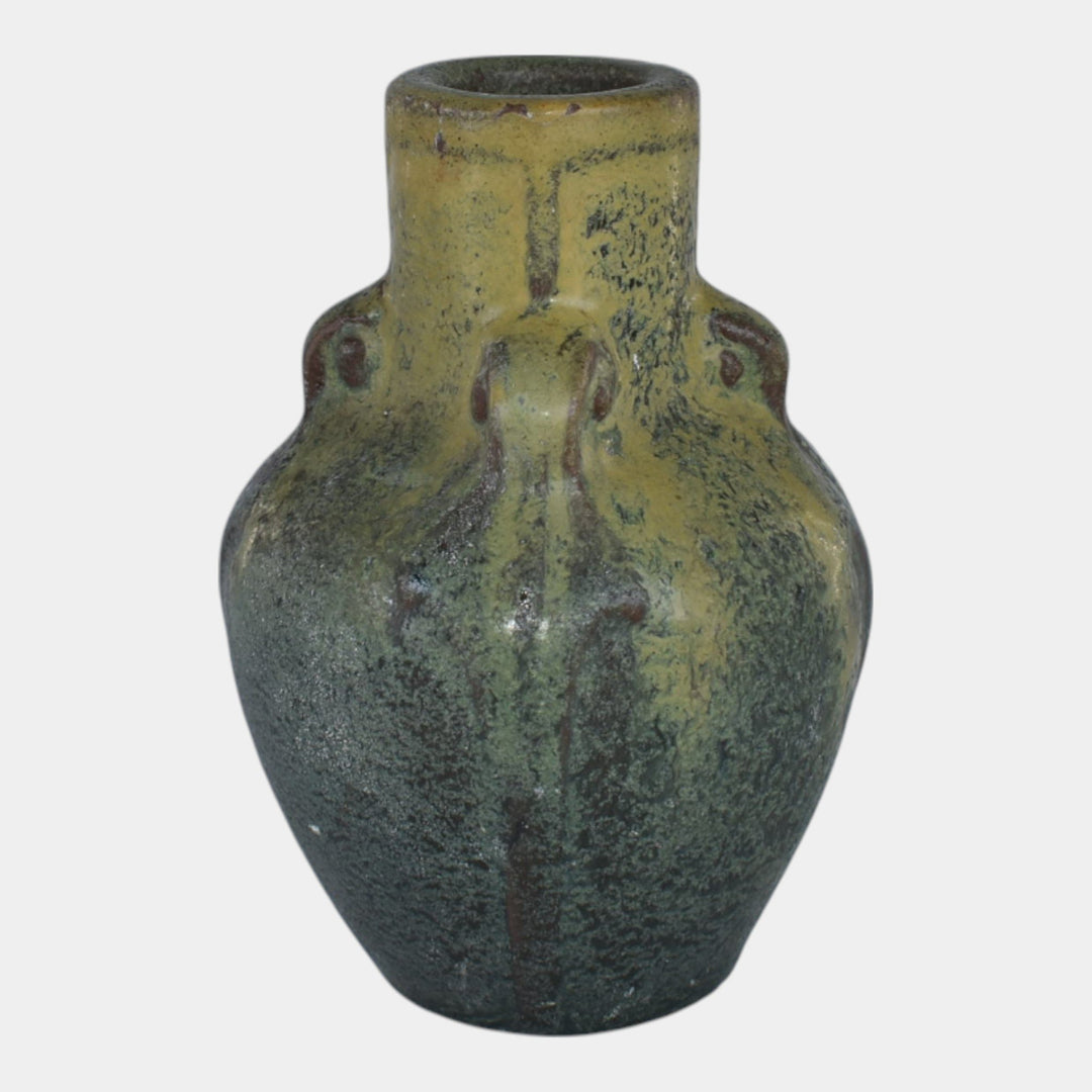 Van Briggle Circa 1907 Arts Crafts Pottery Matte Green Yellow Ceramic Vase 656
