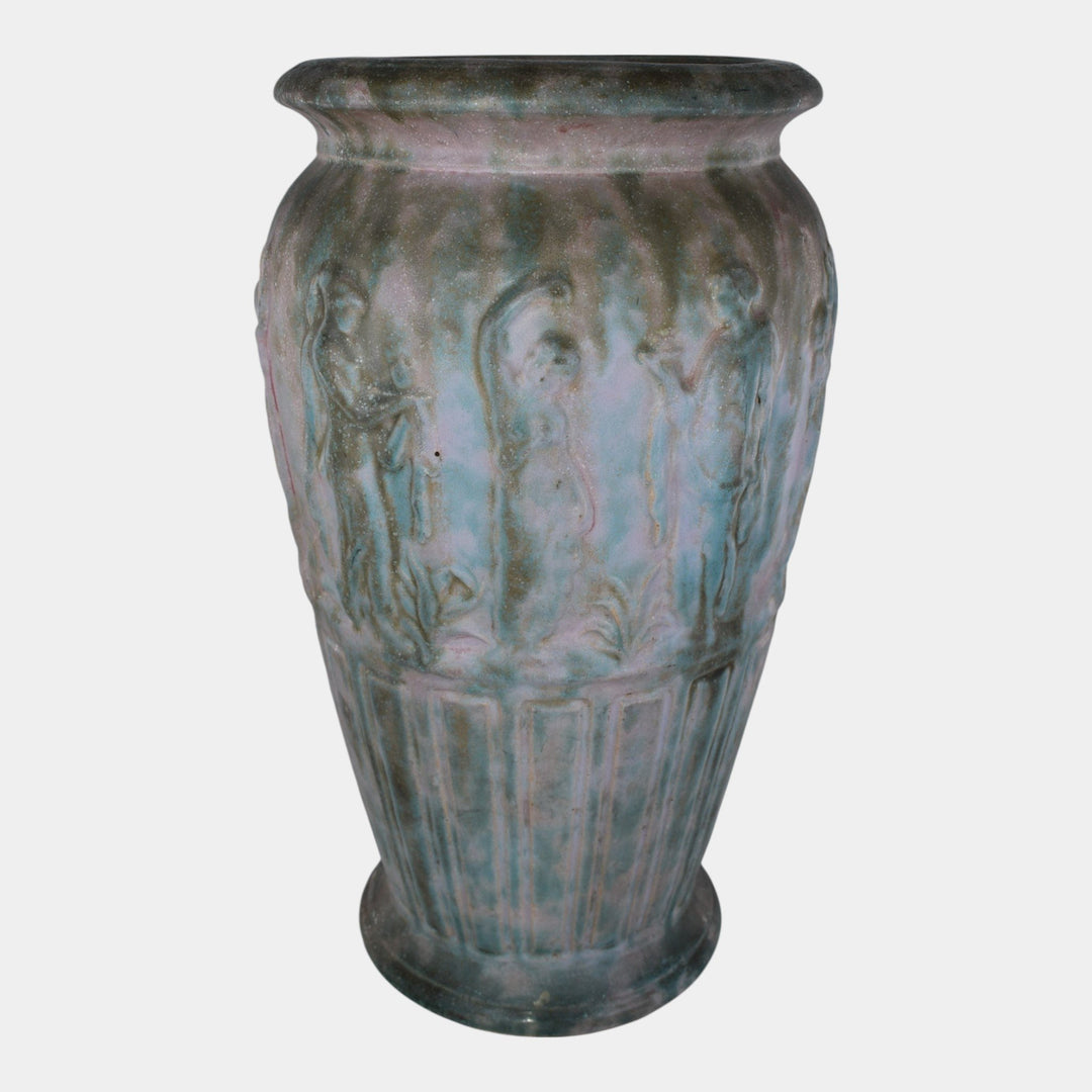 Burley Winter 1930s Vintage Art Pottery Rose Green Grecian Women Floor Vase
